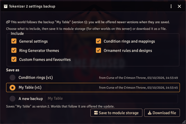Exporting settings