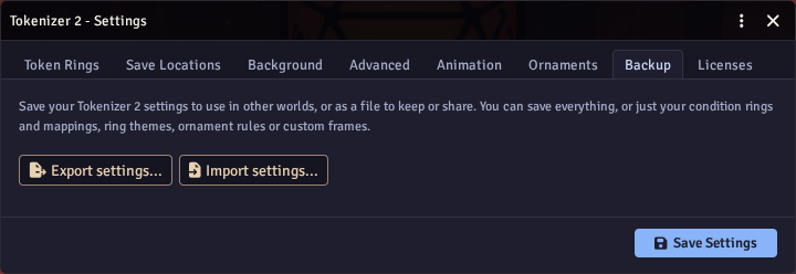 The Backup settings tab