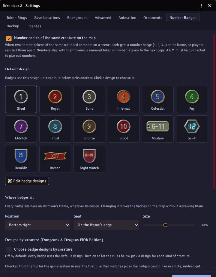 The Number Badges settings tab