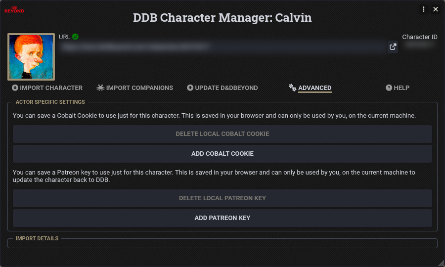 Advanced Character Settings