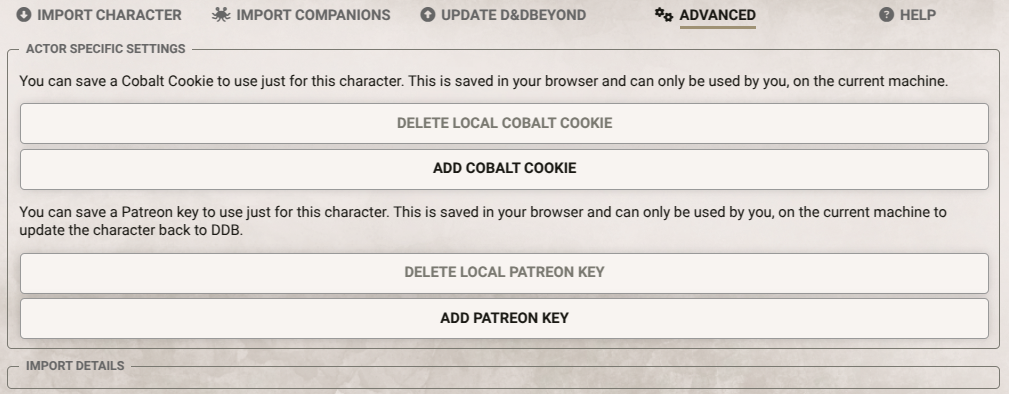 Advanced Character Settings