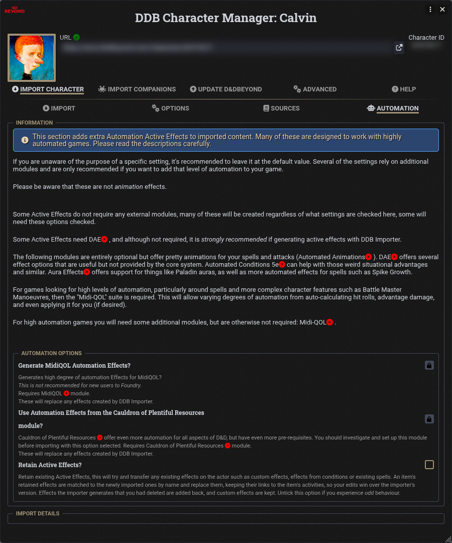 Character Automation Options