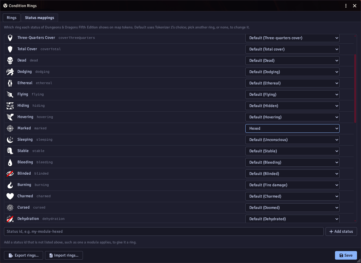 The status mappings