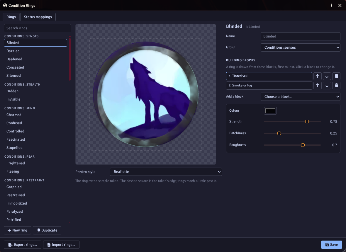 The Condition Rings editor
