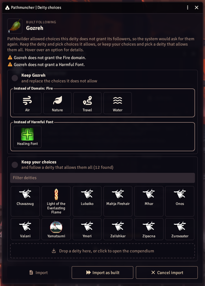 Deity choices