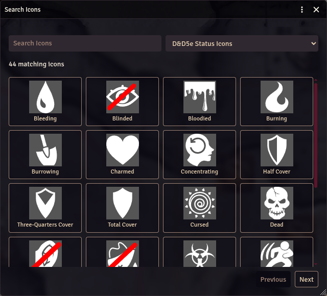 Browsing the D&amp;D5e Status Icons