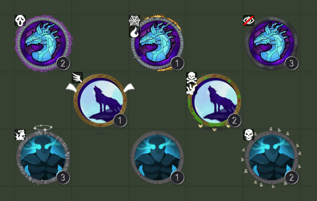 Tokens on the map showing their conditions