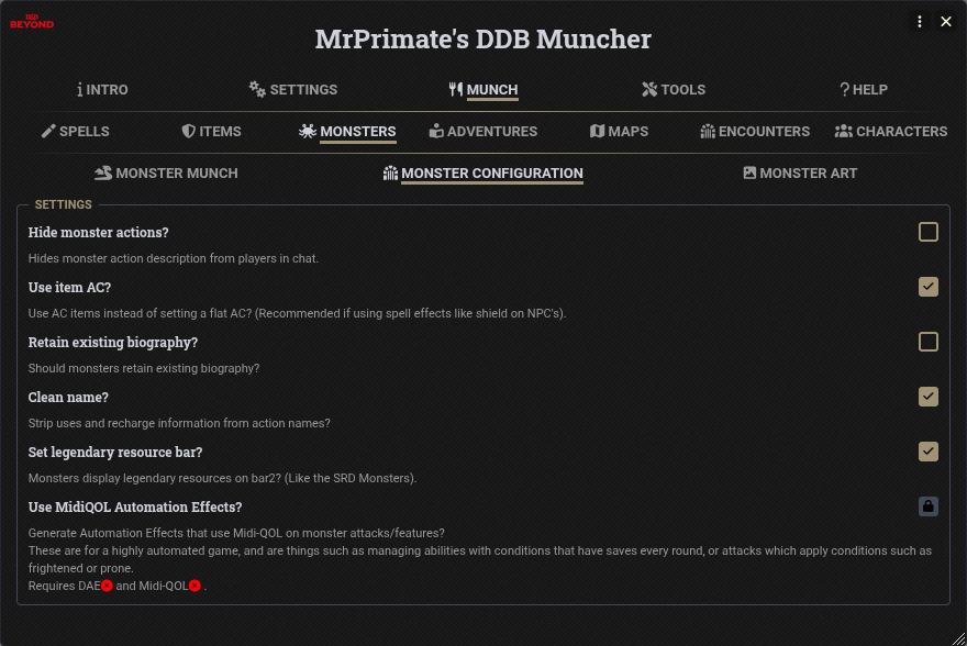 Monster Muncher Settings