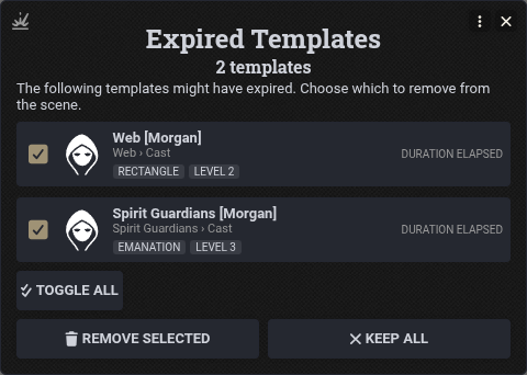 The Expired Templates dialog