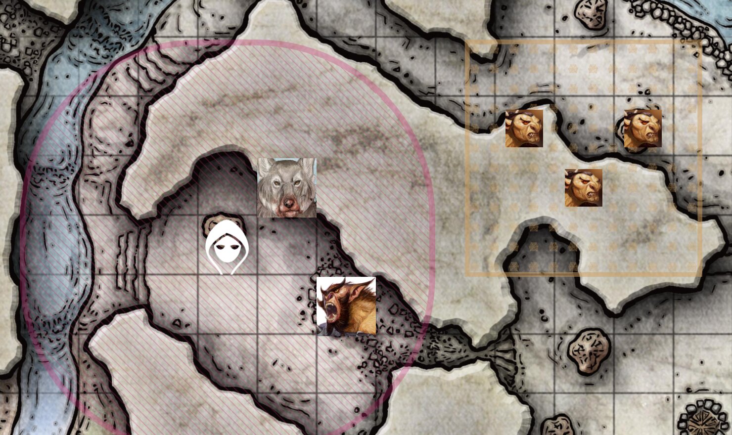 Spirit Guardians and Web regions placed on a scene