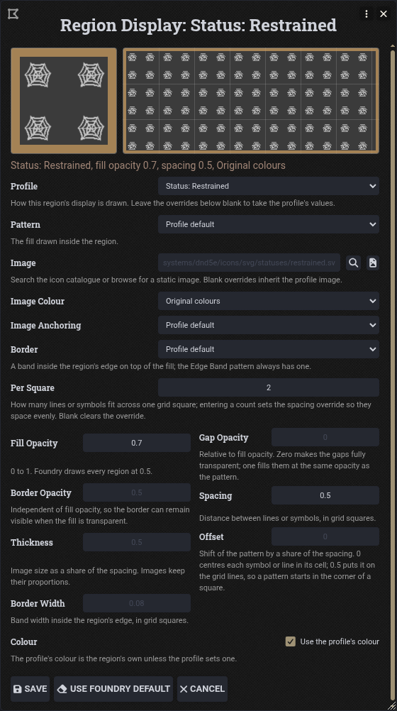Overriding the profile on one region