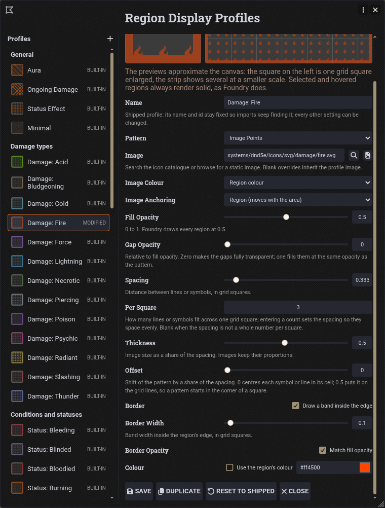A modified shipped profile with Reset to Shipped