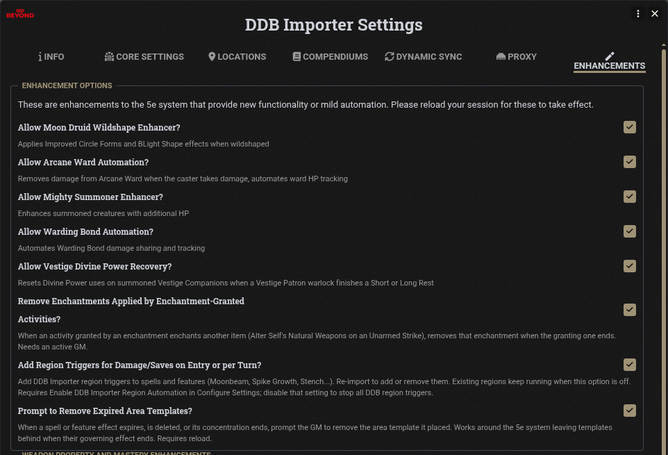 Enhancement options
