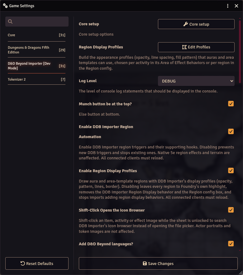 DDB Importer module settings