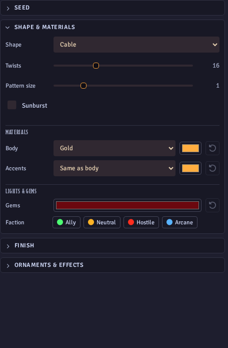 The Shape &amp; Materials section
