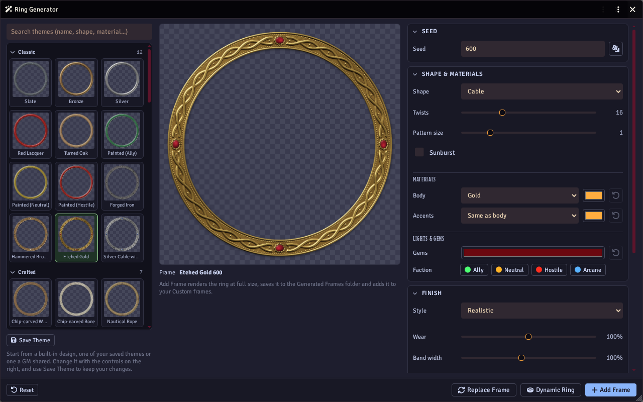 A frame reopened in the Ring Generator