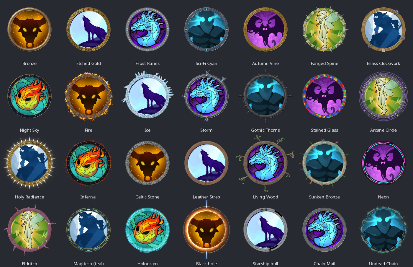 A selection of the built-in ring themes