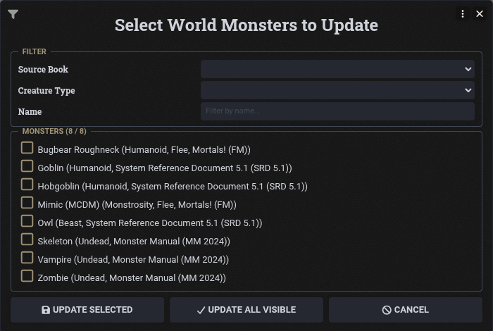 Selective Update World Monsters