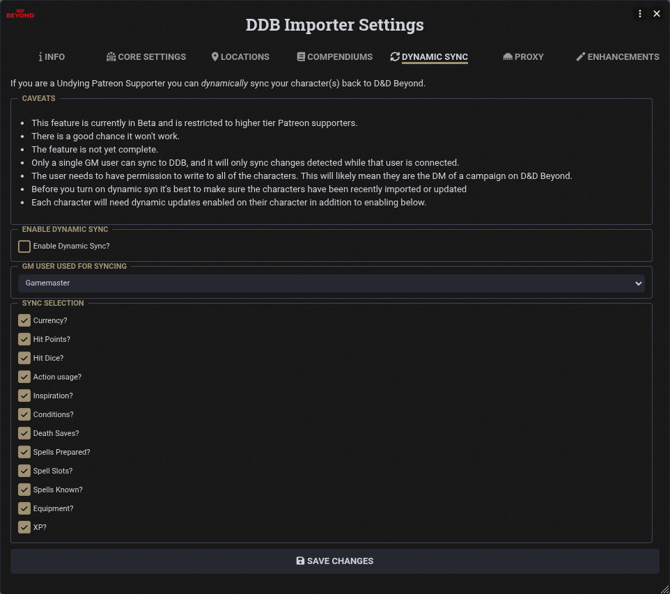 Dynamic Sync Settings