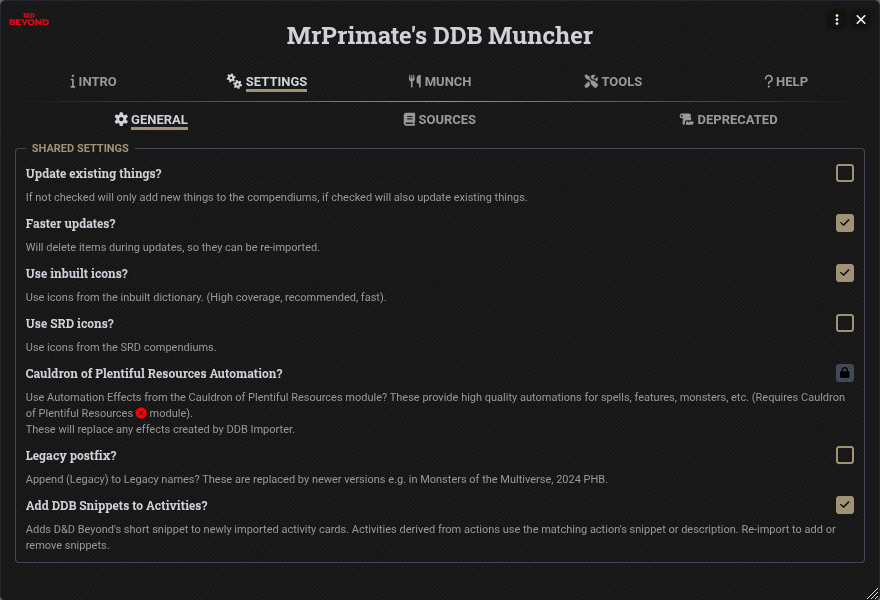 Muncher Settings