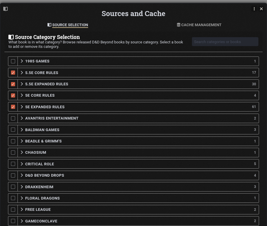 Sources and Cache